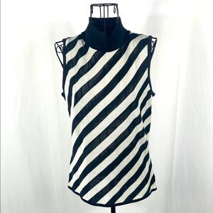 VINTAGE 90’s GEORGE Elegant Black & White Diagonal Striped Tank‎ Top Women’s Sm